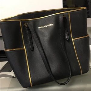 Michael Kors Black Tote Gold Trim